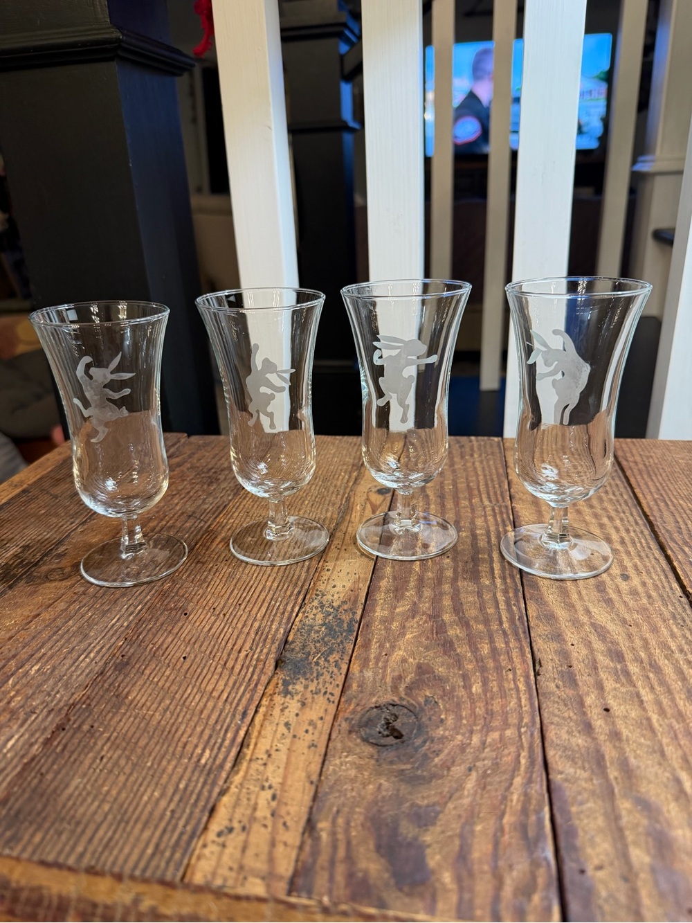 Set of 4 - Clear Whimsical Rabbit Stemmed Glasses